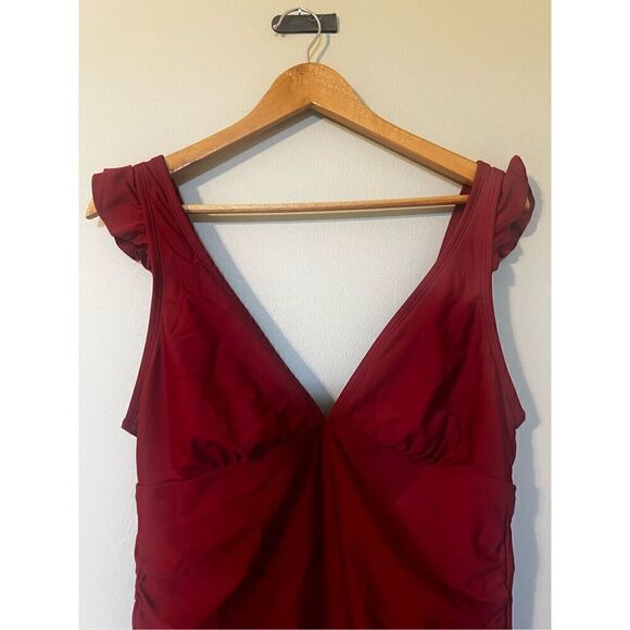 Kona Sol Women’s Size Large One Piece Ruffle Shoulder High Coverage Swimsuit - Picture 4 of 7